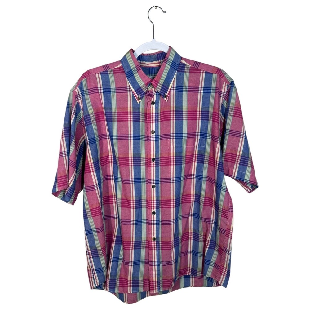 Apparel Workshop Men's Large Red Plaid Short-Sleeve Button-Down Shirt